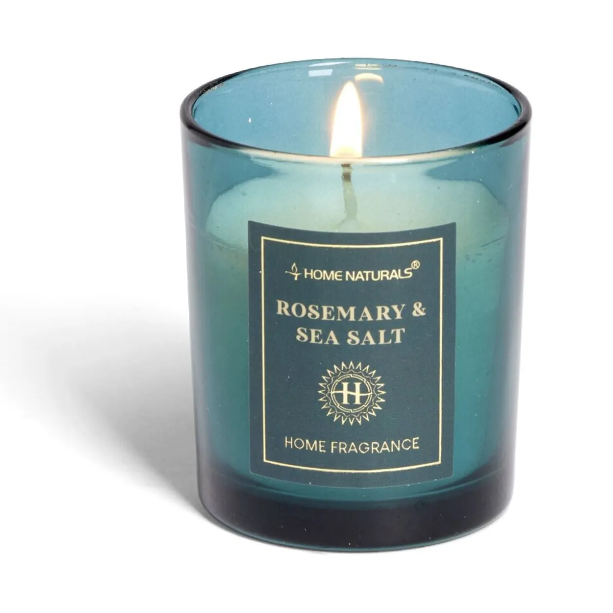 Bougie senteur romarin et sel marin dans pot en verre Ø6,4xH7,9cm bleu