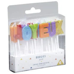 Bougies Joyeux anniversaire multicouleur à paillettes < Gifi Best