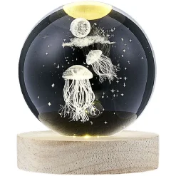 Boule de cristal gravée socle LED thème méduse Ø9xH10cm