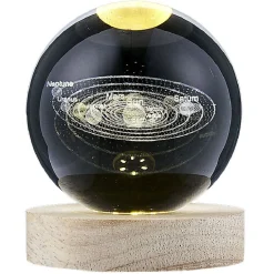 Boule de cristal gravée socle LED thème astro Ø9xH10cm < Gifi Hot