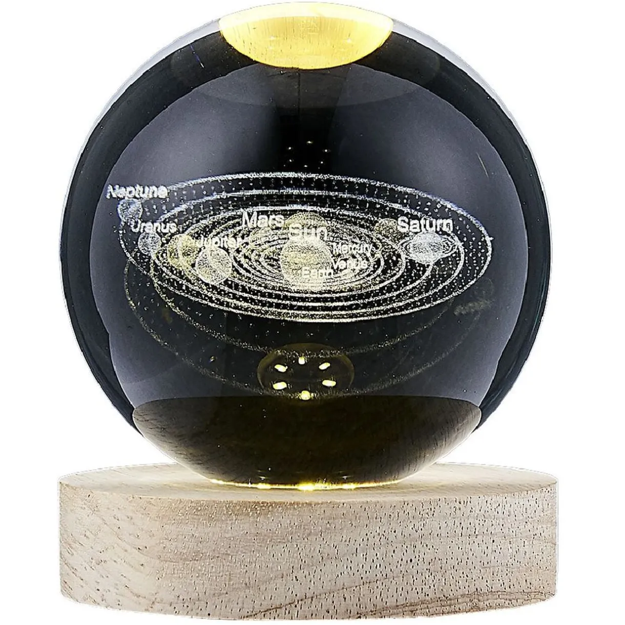 Boule de cristal gravée socle LED thème astro Ø9xH10cm < Gifi Hot