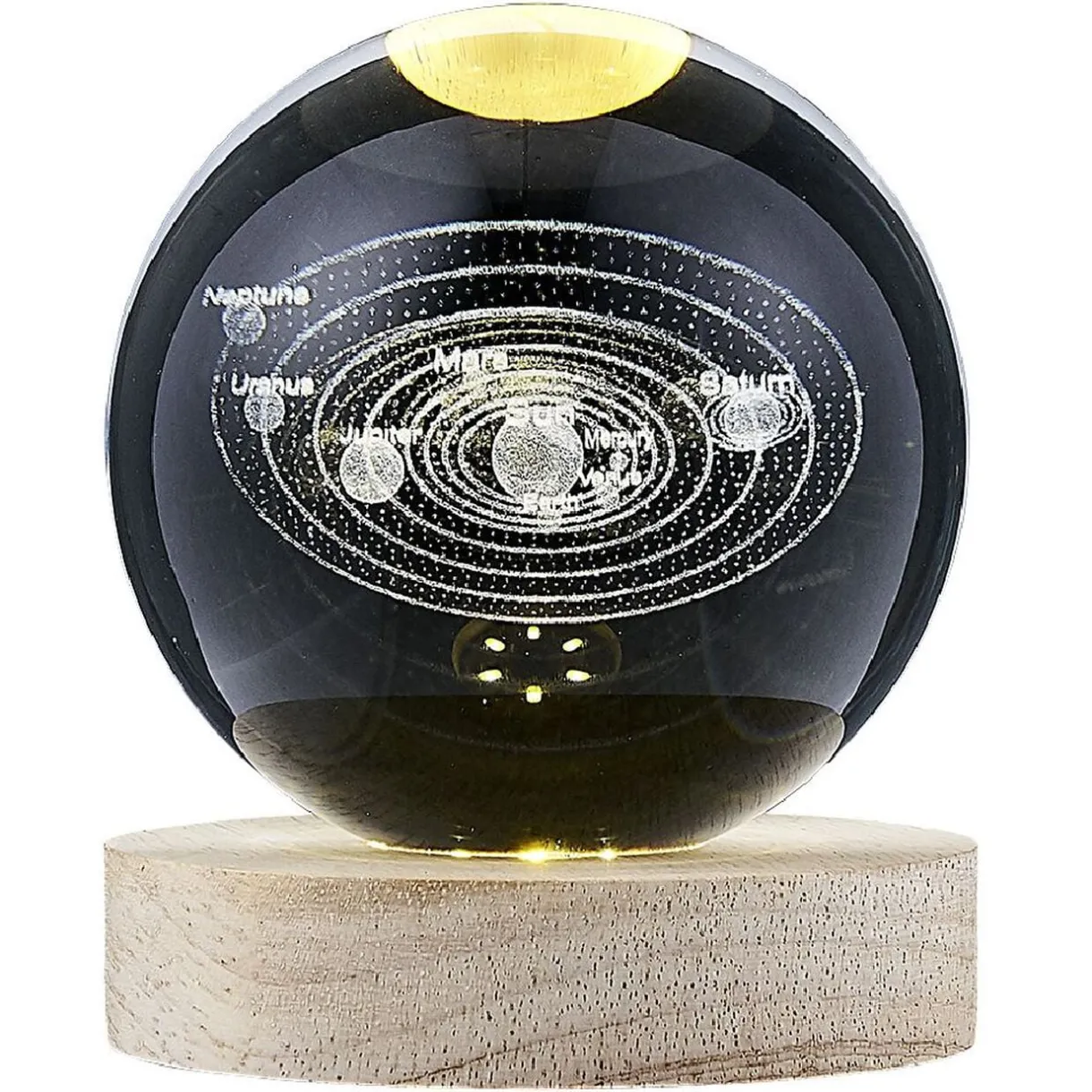 Boule de cristal gravée socle LED thème astro Ø9xH10cm < Gifi Hot