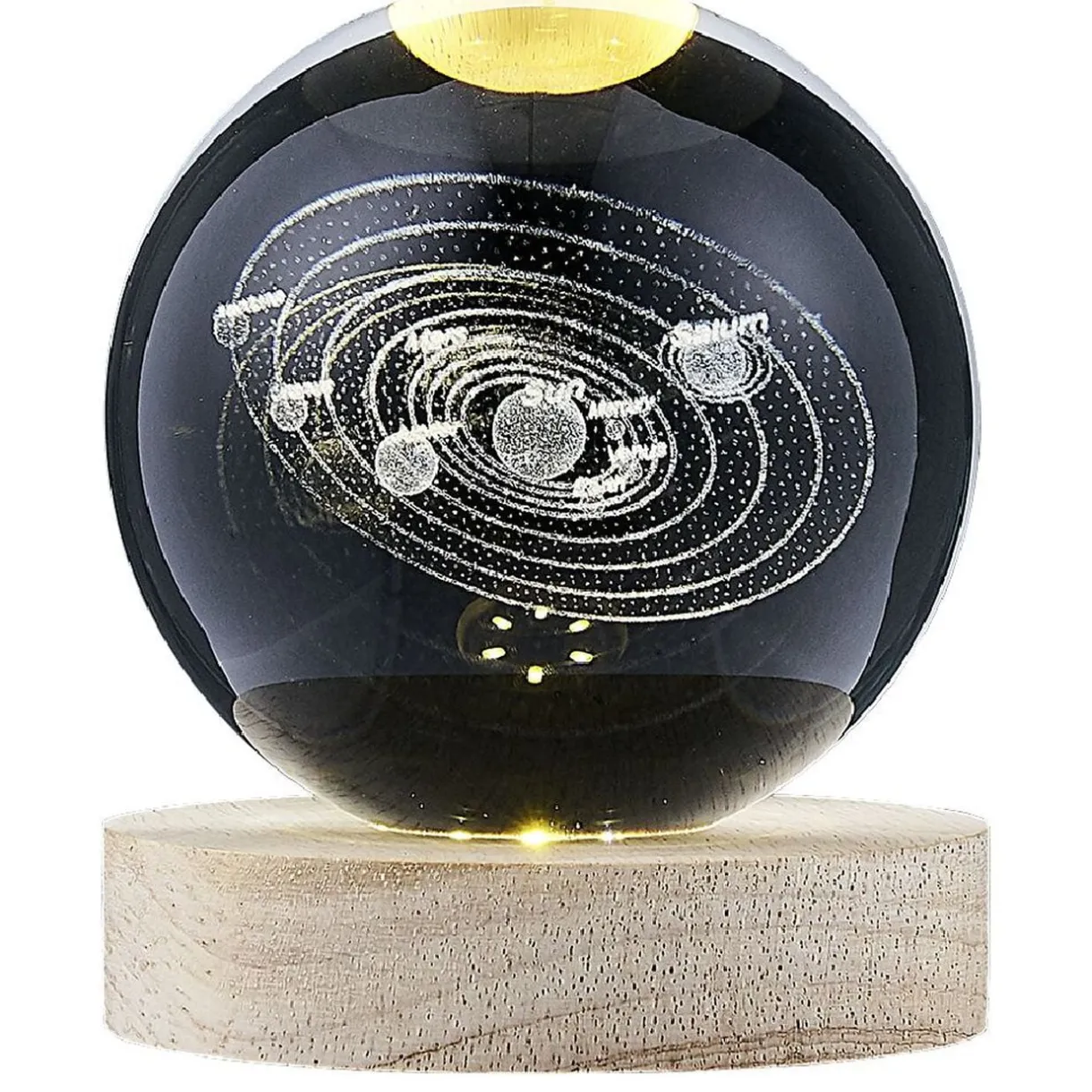 Boule de cristal gravée socle LED thème astro Ø9xH10cm < Gifi Hot