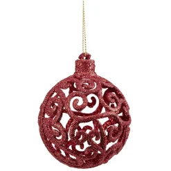 Boule de Noël ajourée motif arabesque pailleté rouge Ø8 cm x3 < Gifi Clearance