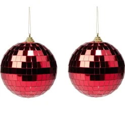 Boule de Noël disco x2 en verre et plastique rouge Ø9,5cm < Gifi Online