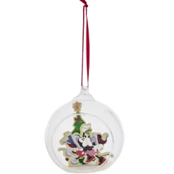 Boule de Noël Disney Mickey Minnie en verre et bois Ø8cm