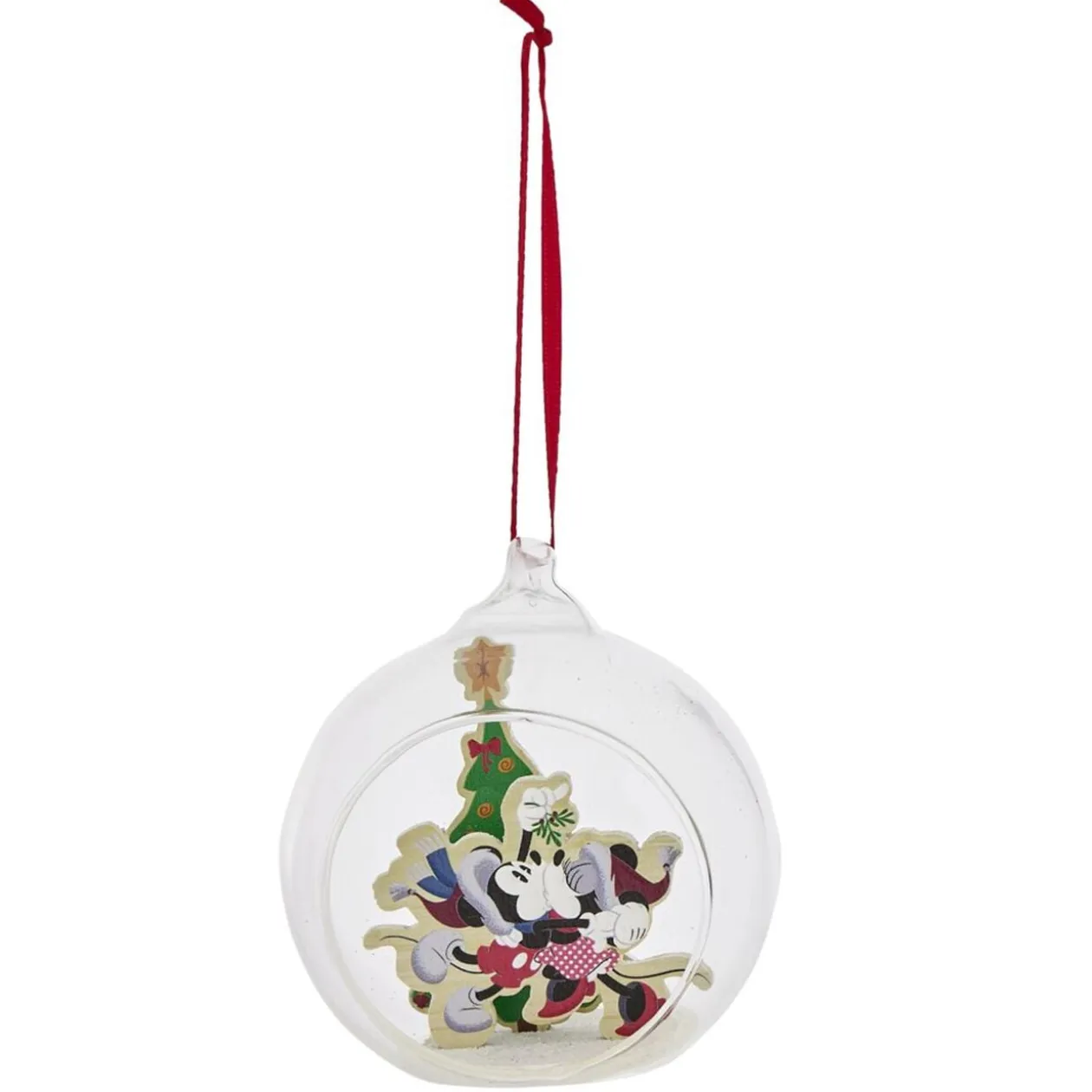 Boule de Noël Disney Mickey Minnie en verre et bois Ø8cm