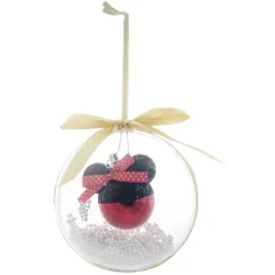 Boule de Noël Disney transparente ruban et billes avec tête de Mickey