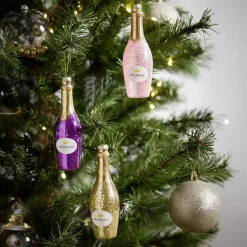 Boule de Noël en verre forme bouteille de champagne Ø4xH14cm (3 modèles)