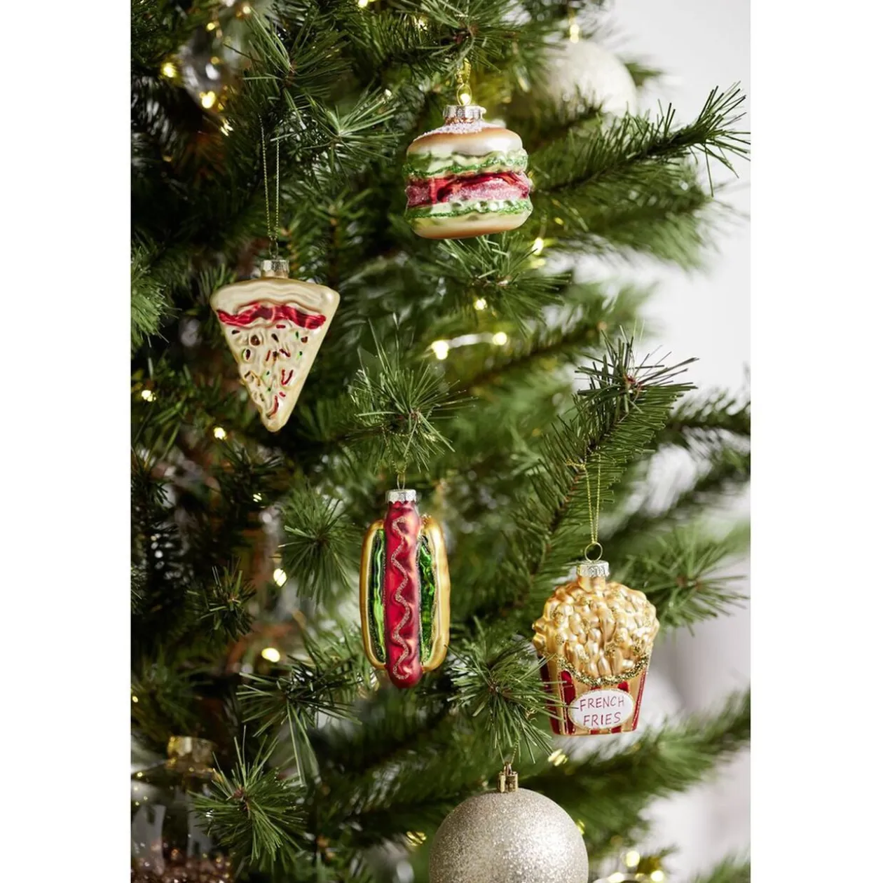Boule de Noël en verre forme nourriture fast food H7cm (6 modèles)