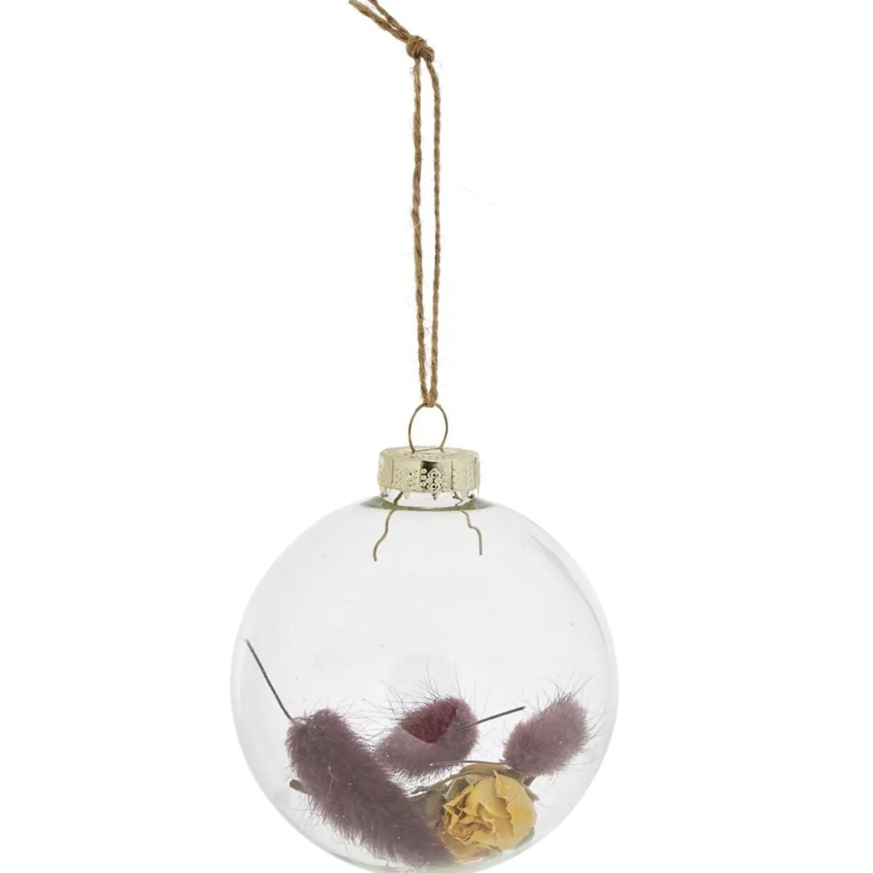 Boule de Noël en verre intérieur fleurs séchées jaune et rouge Ø8cm