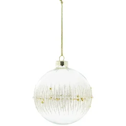 Boule de Noël en verre transparent perle et ligne dorée et blanche