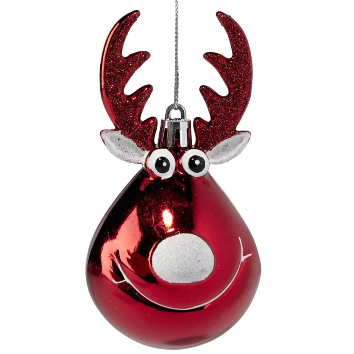 Boule de Noël forme renne x4 plastique rouge et argenté Ø6xH10cm < Gifi Outlet