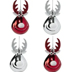 Boule de Noël forme renne x4 plastique rouge et argenté Ø6xH10cm < Gifi Outlet
