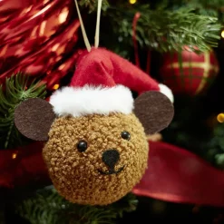 Boule de Noël forme tête ourson en peluche marron 11x8xH12cm < Gifi Online