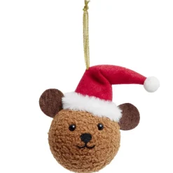 Boule de Noël forme tête ourson en peluche marron 11x8xH12cm < Gifi Online