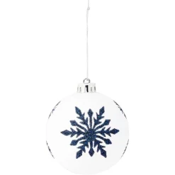 Boule de Noël imprimé flocon pailleté bleu et blanc Ø8cm