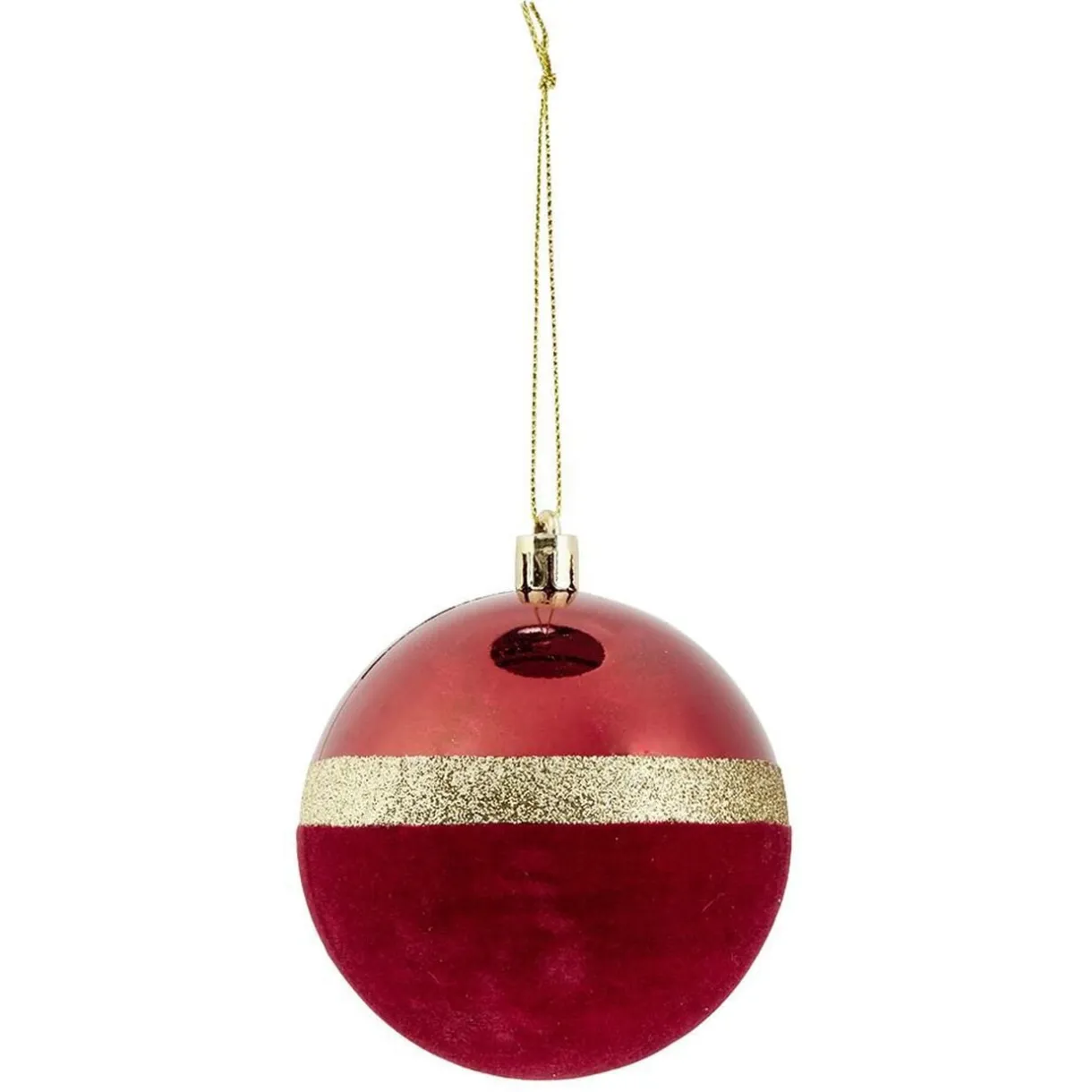 Boule de Noël liseré doré bimatière velours et brillant rouge Ø8cm < Gifi Sale