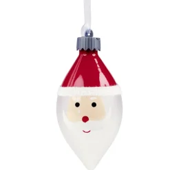 Boule de Noël lumineuse forme Père Noël verre blanc et rouge Ø6,5xH12,5cm