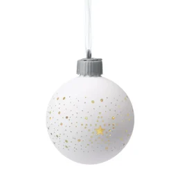Boule de Noël lumineuse motif ajouré verre blanc 1LED Ø8cm