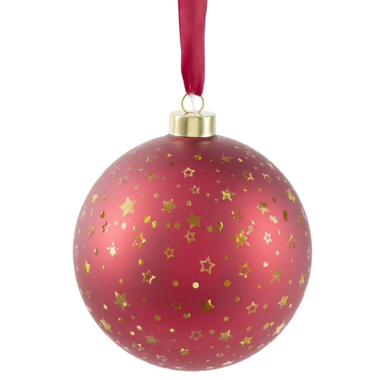 Boule de Noël lumineuse à suspendre 15 LED verre rouge doré Ø14cm