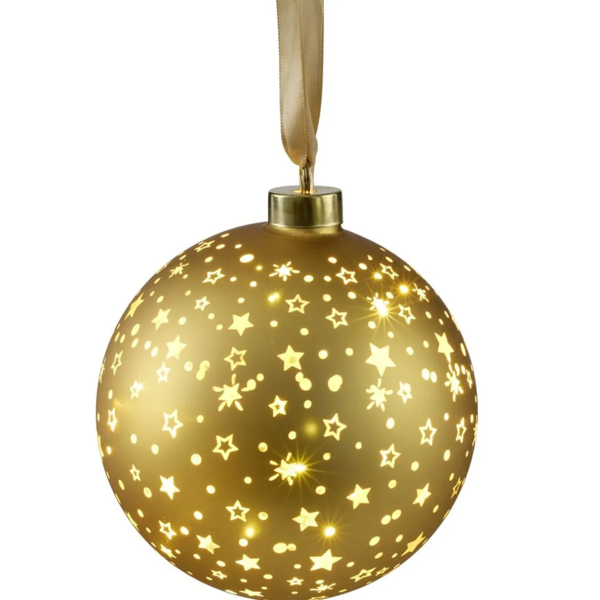 Boule de Noël lumineuse à suspendre 15 LED verre jaune doré Ø14cm < Gifi