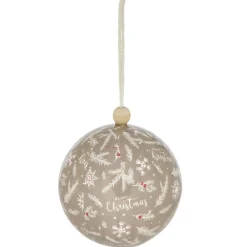 Boule de Noël motif branche sapin et flocon beige Ø12cm < Gifi Outlet