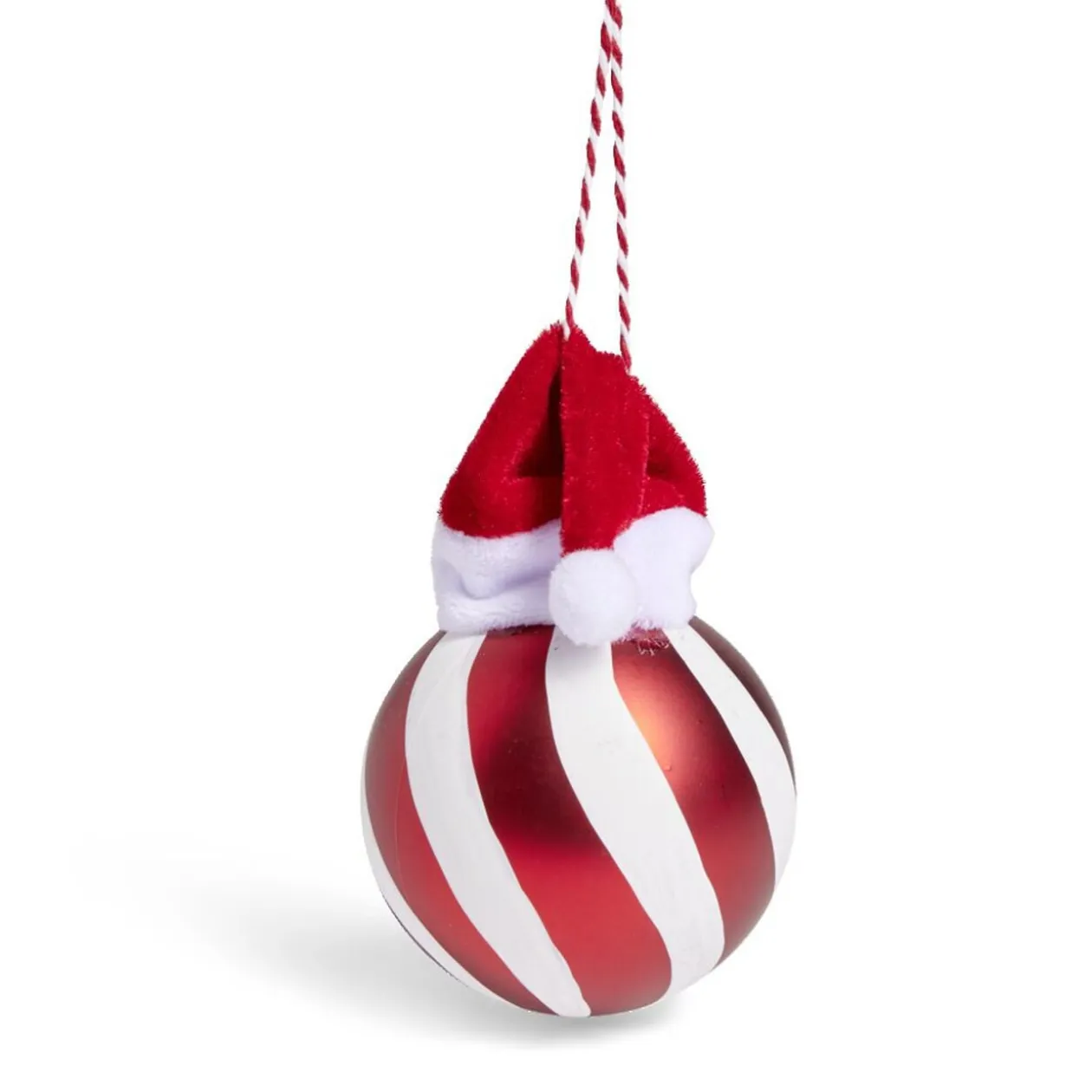 Boule de Noël motif spirale et bonnet Père Noël ou lutin Ø8xH11cm