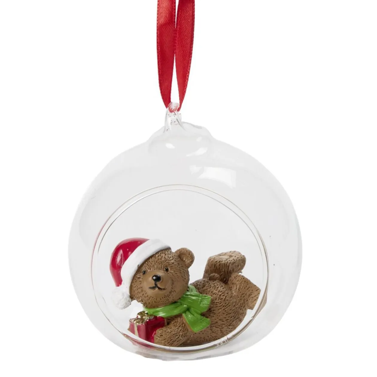 Boule de Noël ouverte avec ours Ø9cm transparent (2 modèles)