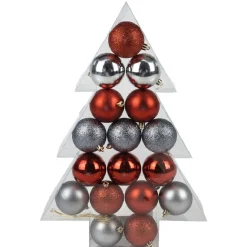 Boule de Noël rouge gris brillant mat x17