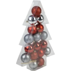 Boule de Noël rouge gris brillant mat x17