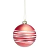 Boule de Noël rouge spirale blanc pailleté Ø8cm
