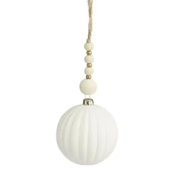 Boule de Noël striée blanche à suspendre (2 modèles)