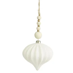 Boule de Noël striée blanche à suspendre (2 modèles)