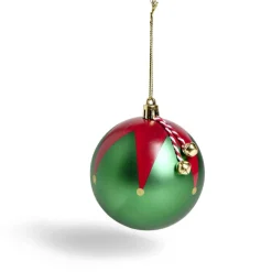 Boule de Noël thème lutin avec grelots Ø8cm H8cm
