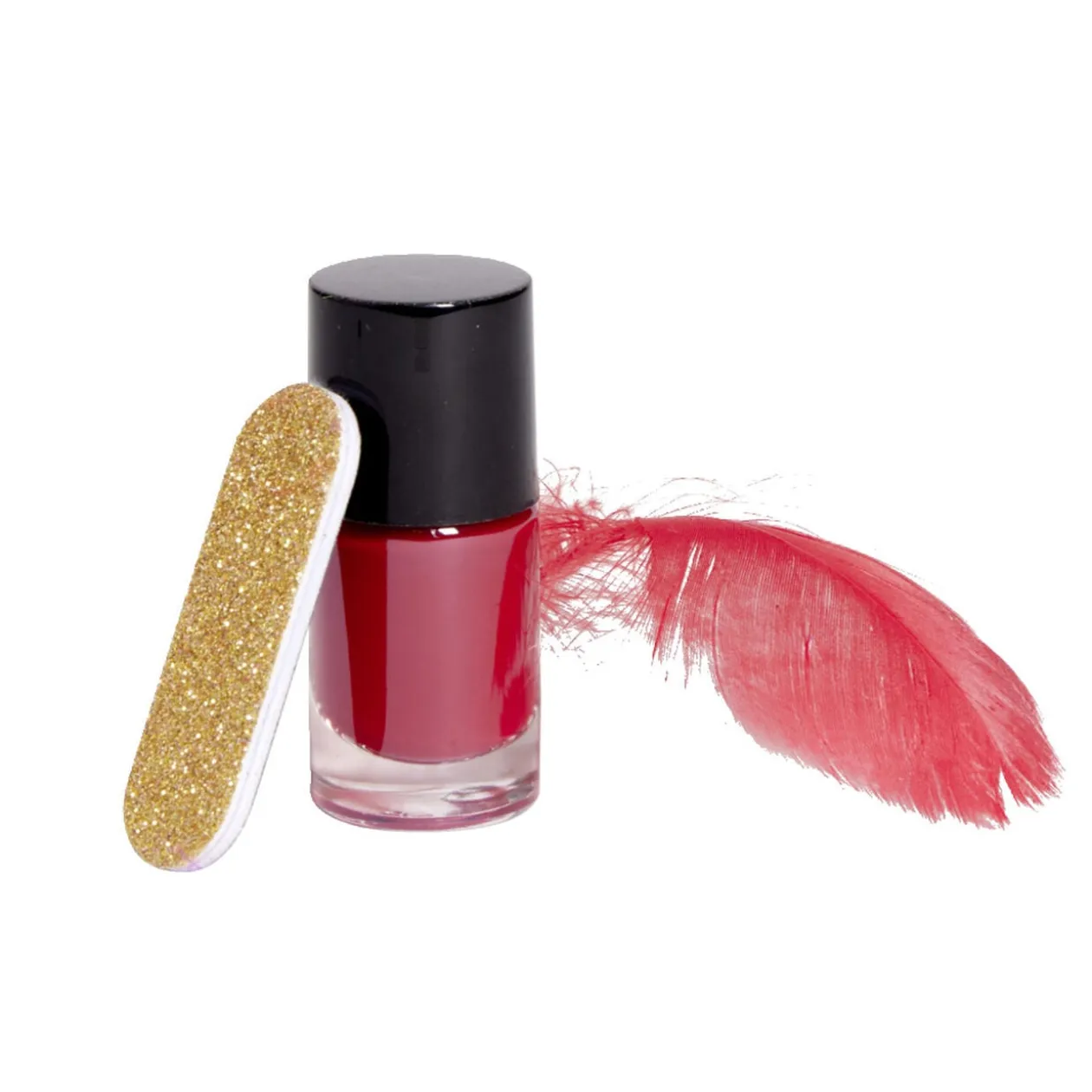 Boule de Noël transparente Ø8cm avec lime et vernis à ongles rouge