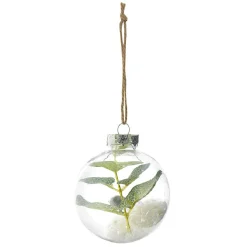 Boule de Noël transparente intérieur feuille et givre vert blanc