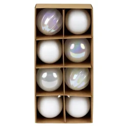 Boule de Noël x8 blanc et irisé Ø7cm