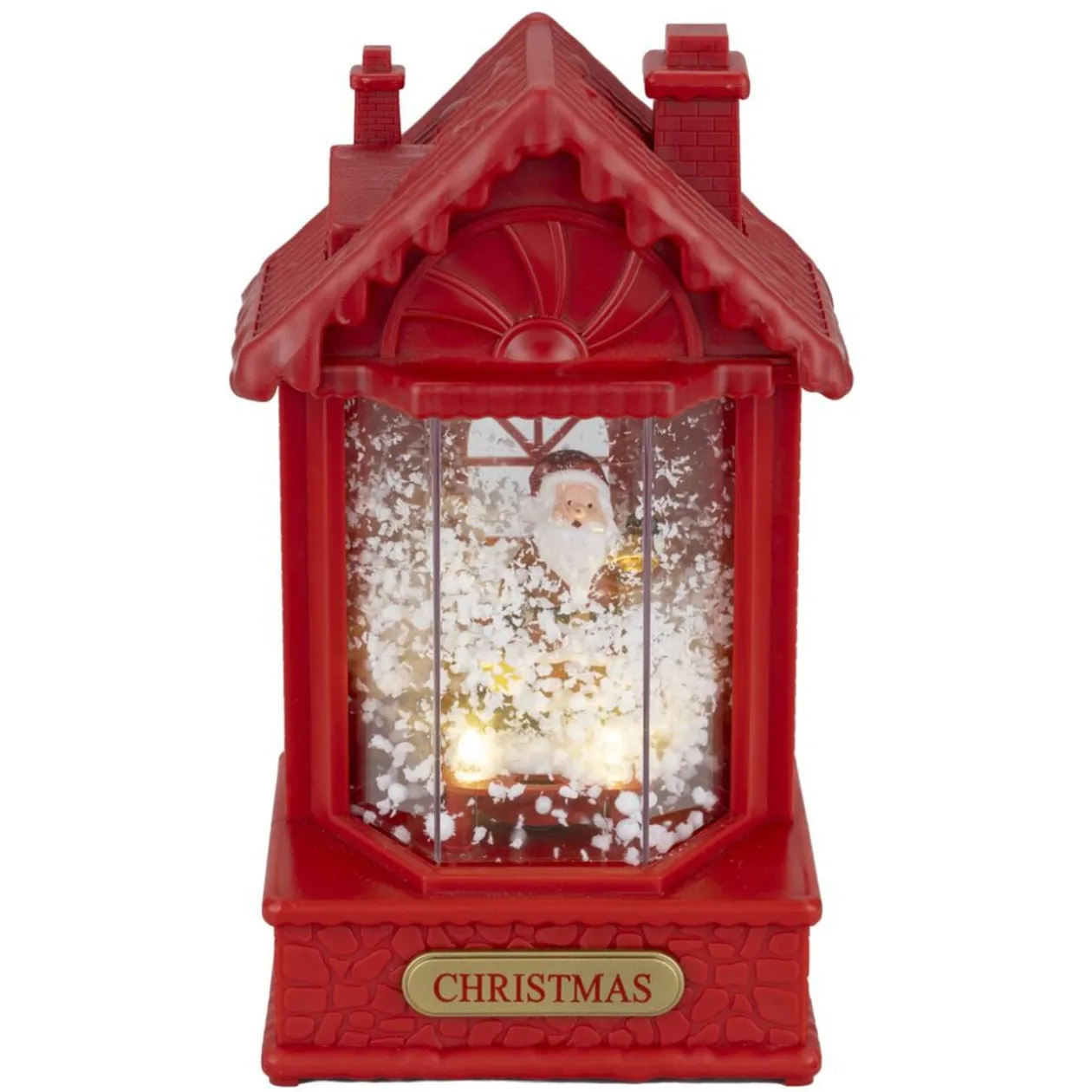 Boule à neige lumineuse scène maison de Noël rouge avec Père Noël 10x5x9xH19cm