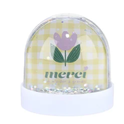 Boule à neige paillettes Merci pour cette année rose