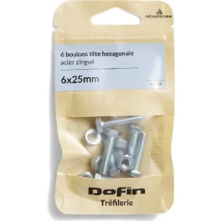 6 boulons tête hexagonale acier zingué - 6x25 mm < Gifi