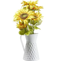 Bouquet de tournesols artificiels dans pichet métal blanc rétro Ø25xH40cm < Gifi Discount