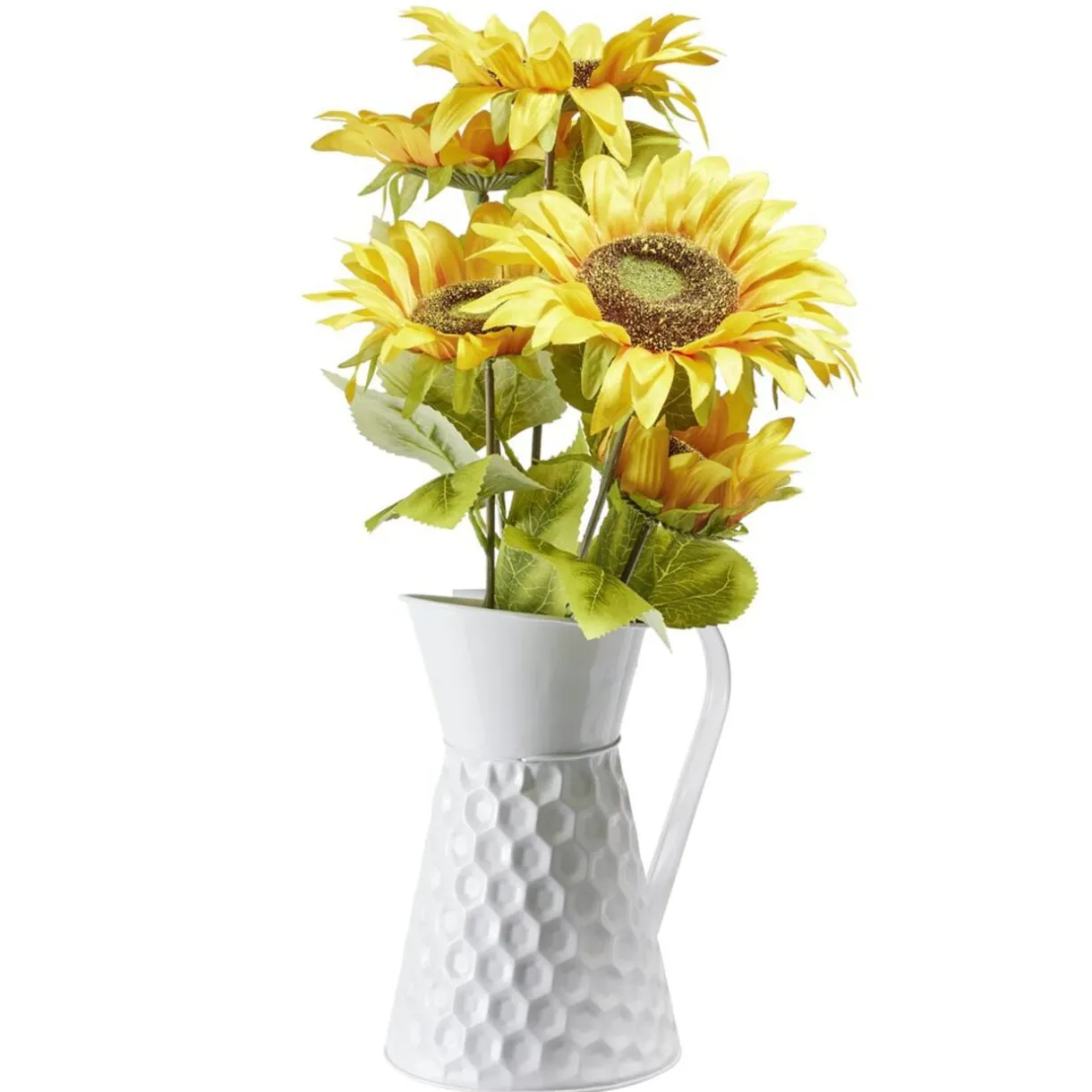Bouquet de tournesols artificiels dans pichet métal blanc rétro Ø25xH40cm < Gifi Discount