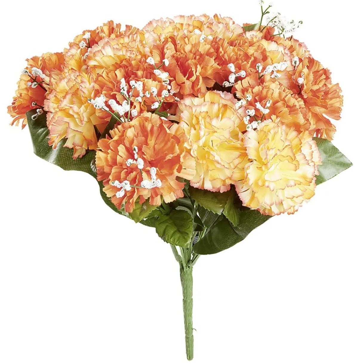 Bouquet d'oeillets et gypsophiles orange < Gifi
