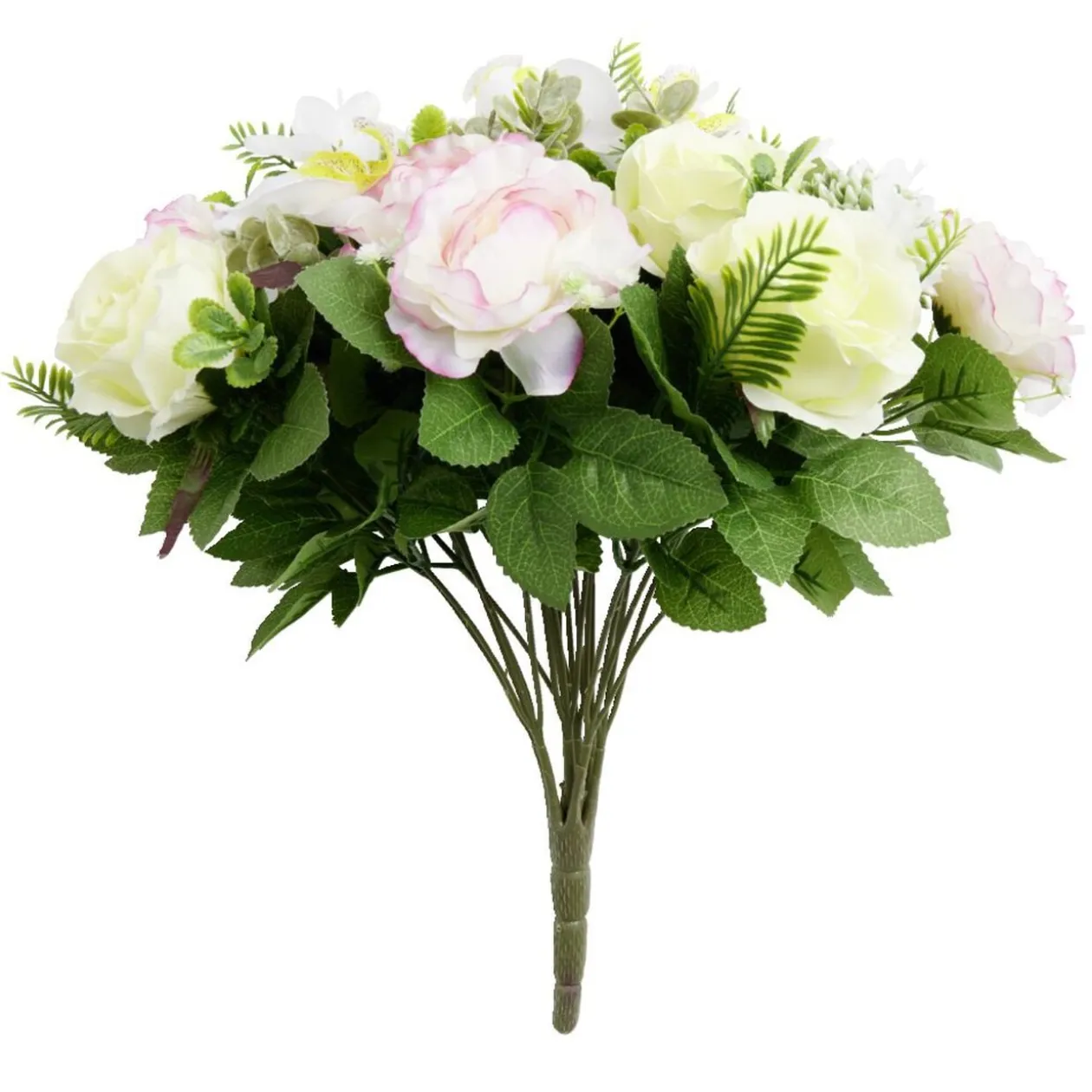 Bouquet fleurs artificielles rose/renoncule/orchidée 20 tiges H39cm