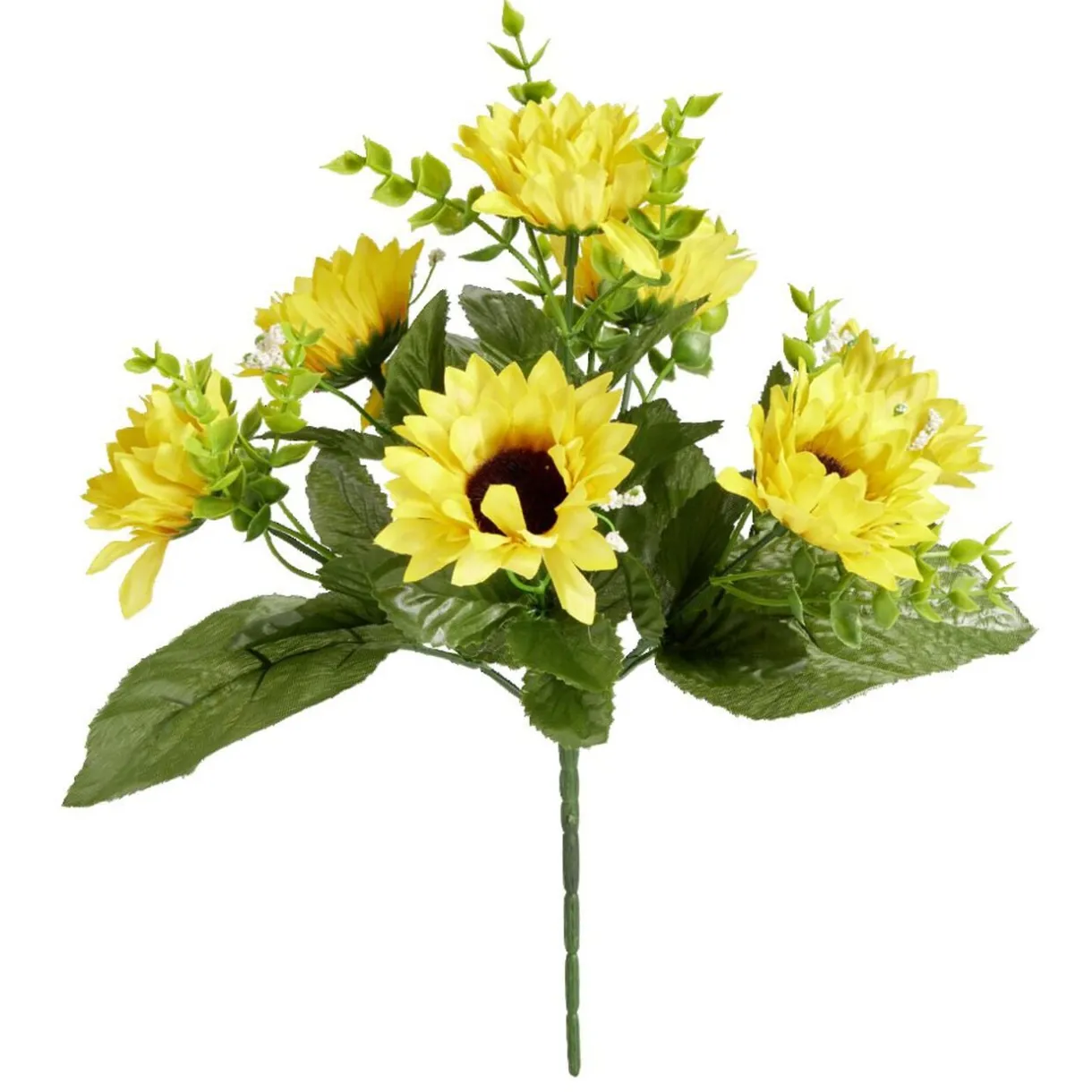 Bouquet fleurs artificielles eucalyptus/gypsophile/tournesol 7 têtes H29cm < Gifi Sale