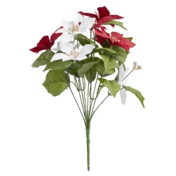 Bouquet fleurs artificielles poinsettia rouge et blanc H40cm