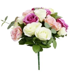 Bouquet fleurs artificielles eucalyptus et roses 24 têtes H33cm < Gifi Outlet