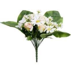 Bouquet fleurs artificielles marguerites et roses 24 têtes H38cm