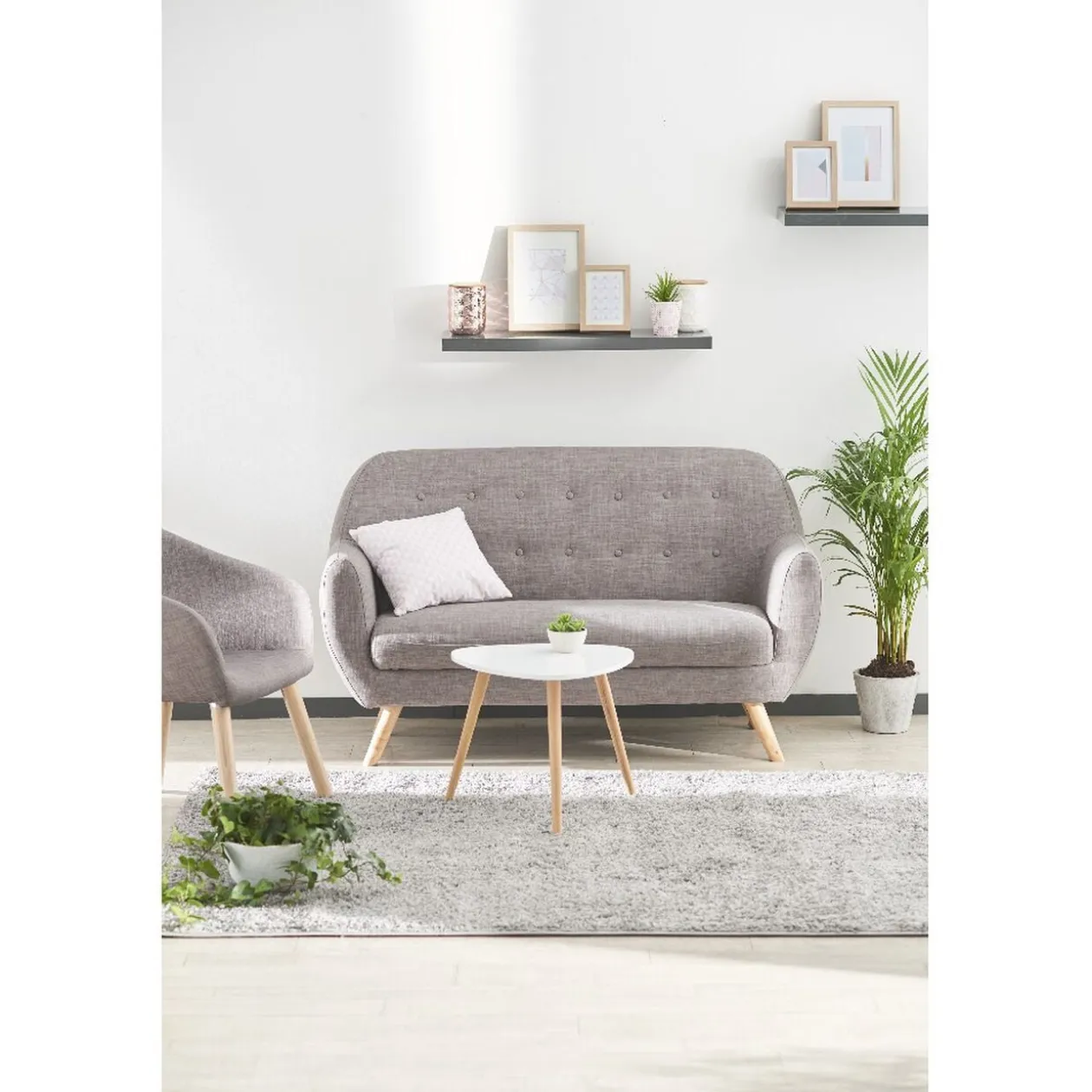 Bout de canapé table basse Joseph blanc pieds pin Ø48xH42 cm